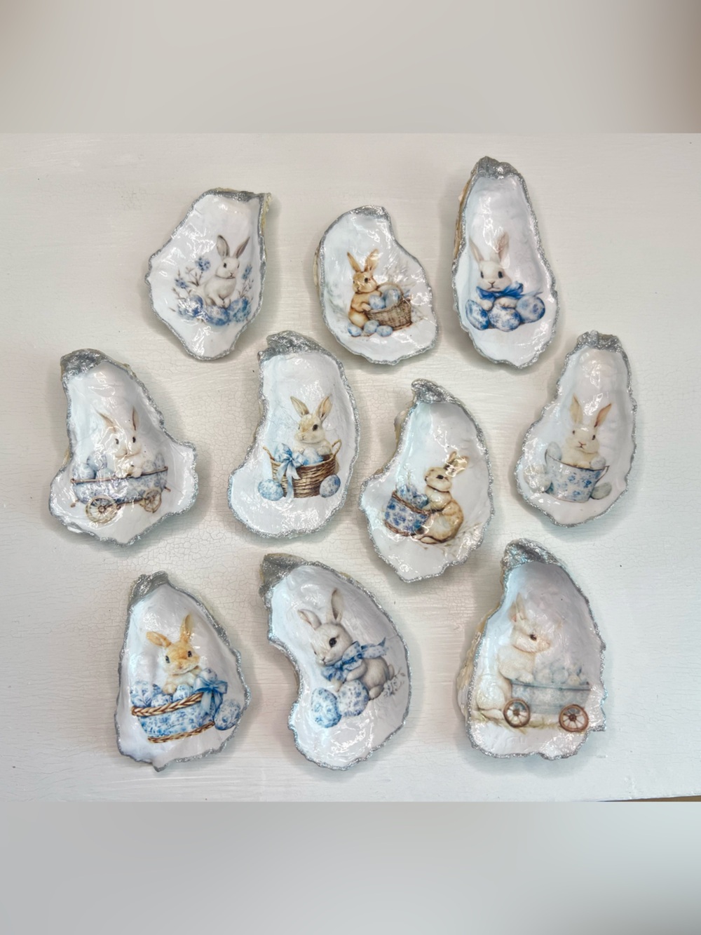✨MAKE OFFER✨ Handcrafted Spring Decoupaged Oyster Shell Collection – Set of 10